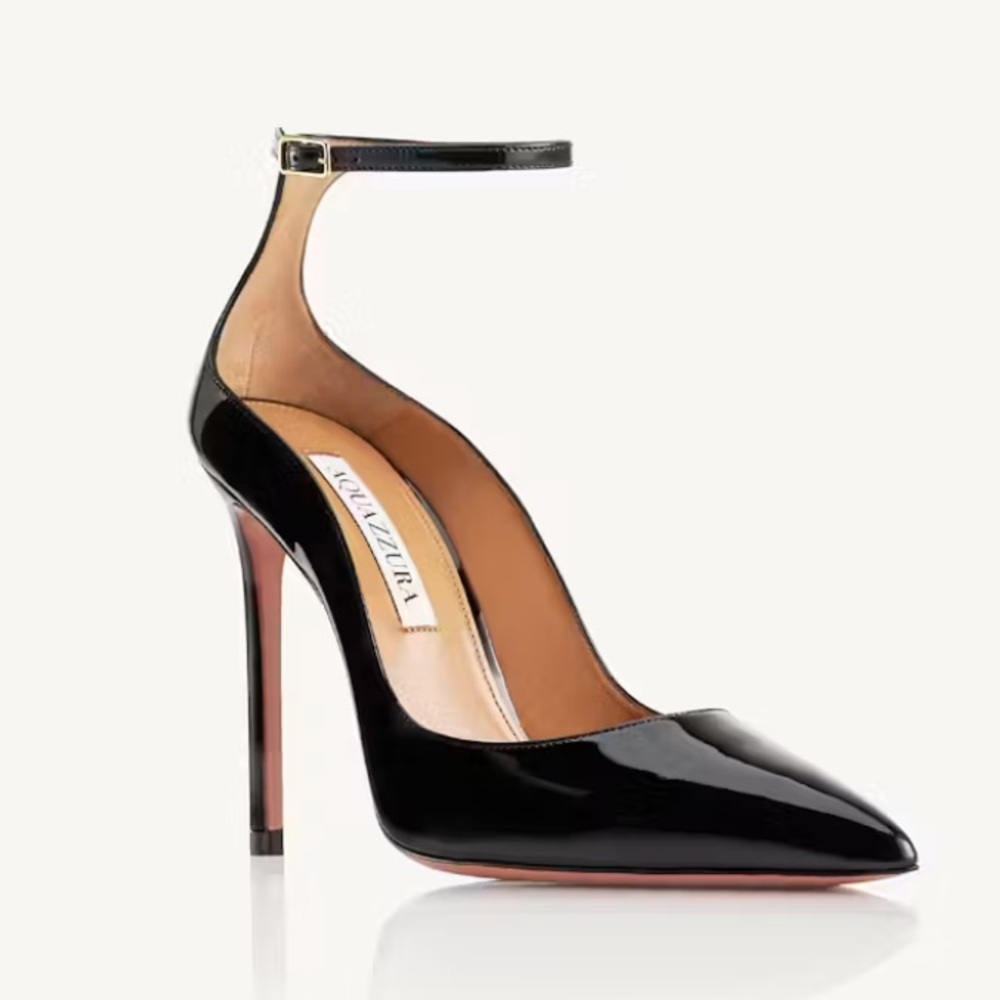 NIB Aquazzura Love Affair 105 Black Patent Leather Strappy Pumps Heels 8/38 $825